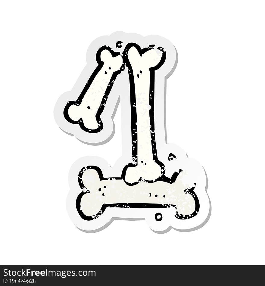 Retro Distressed Sticker Of A Cartoon Halloween Bone Number