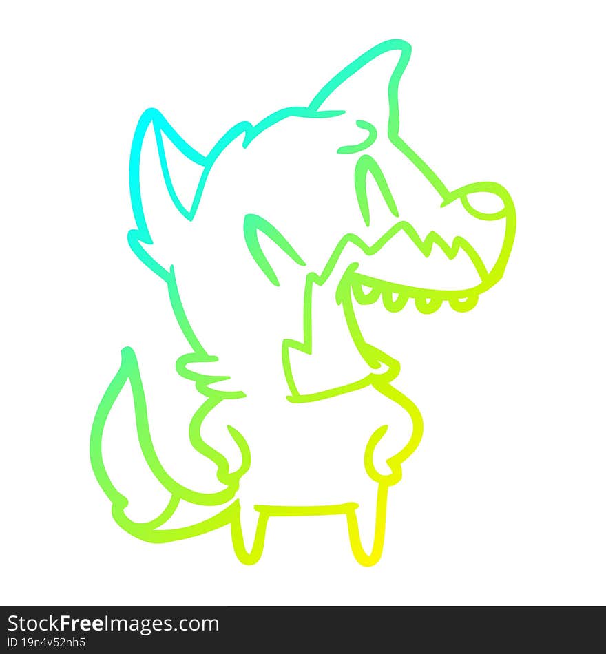 cold gradient line drawing of a laughing fox cartoon