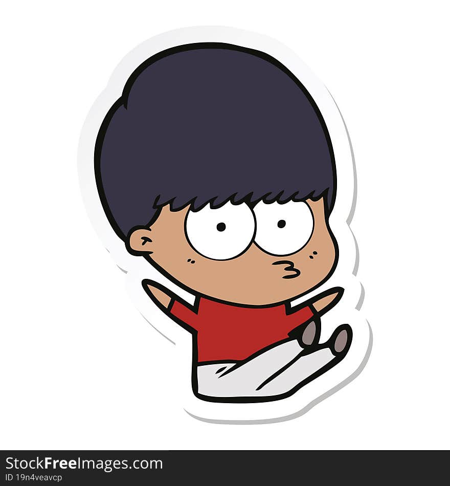 sticker of a nervous cartoon boy