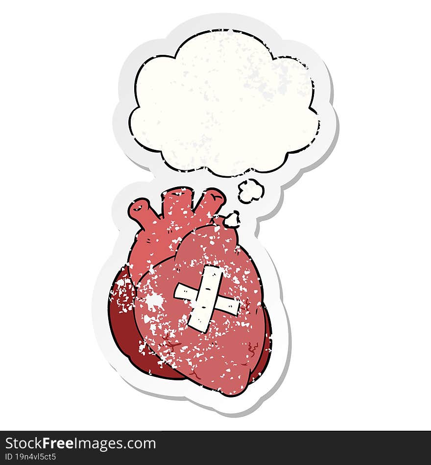 cartoon heart and thought bubble as a distressed worn sticker