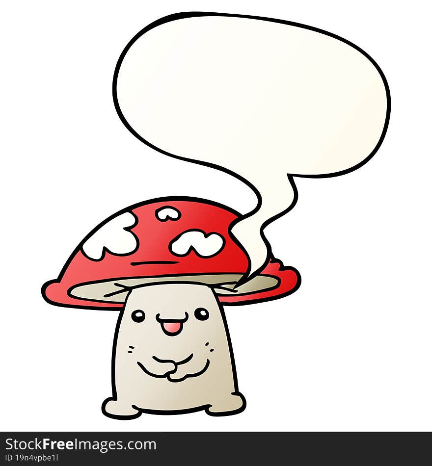 cartoon mushroom character with speech bubble in smooth gradient style