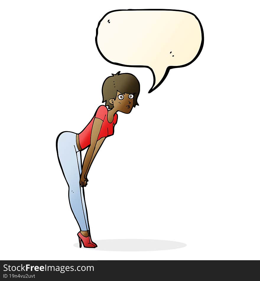 cartoon woman looking at something with speech bubble