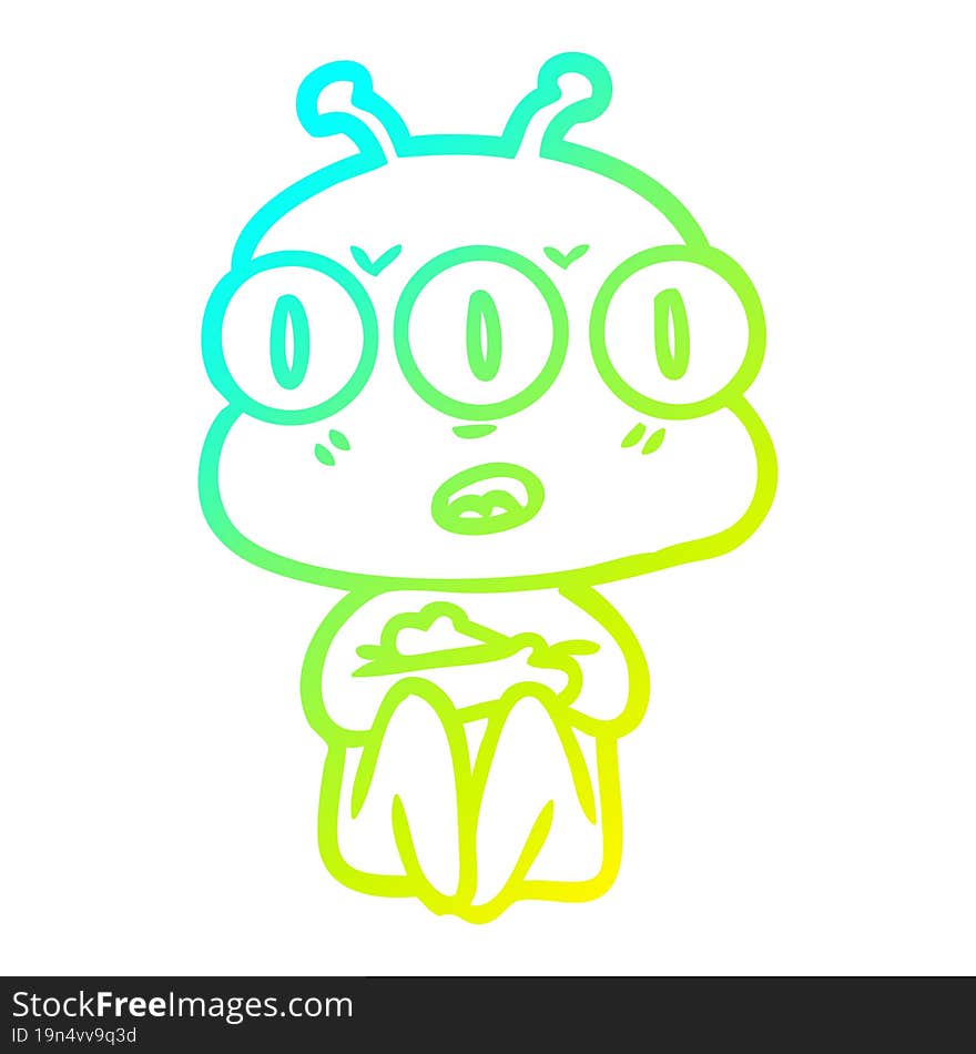 cold gradient line drawing cartoon three eyed alien