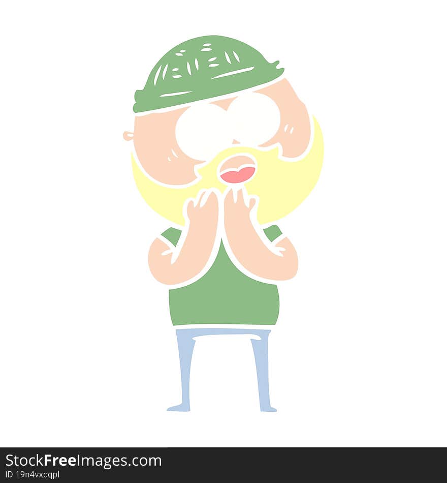 Flat Color Style Cartoon Surprised Bearded Man