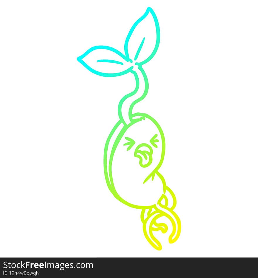 cold gradient line drawing of a cartoon sprouting seedling