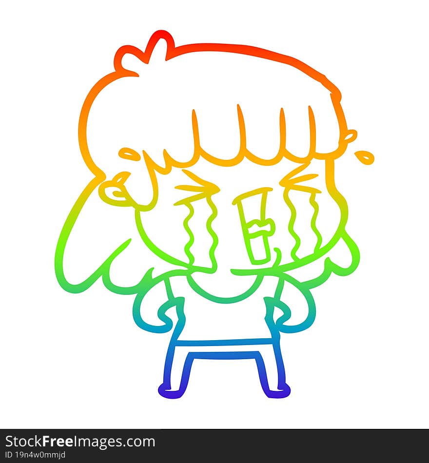 Rainbow Gradient Line Drawing Cartoon Woman In Tears