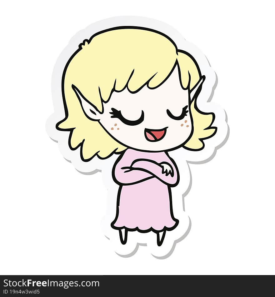 sticker of a happy cartoon elf girl