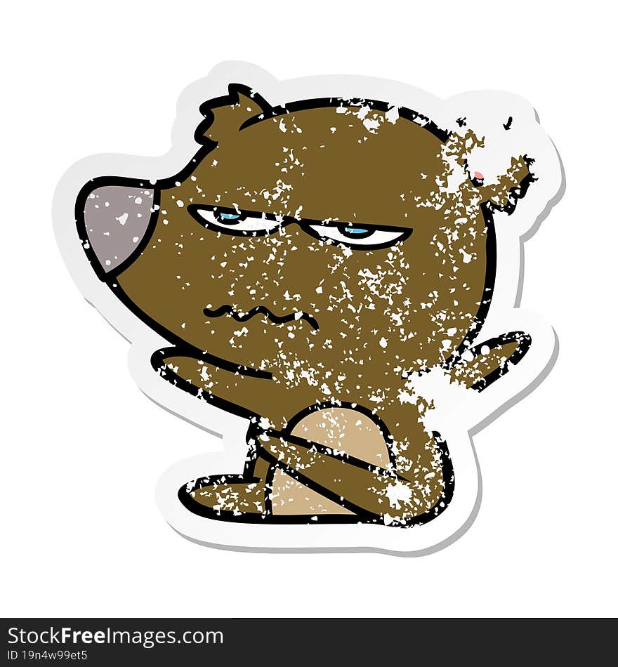 distressed sticker of a angry bear cartoon