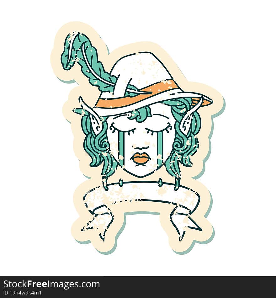 Retro Tattoo Style crying elf bard character face with banner. Retro Tattoo Style crying elf bard character face with banner