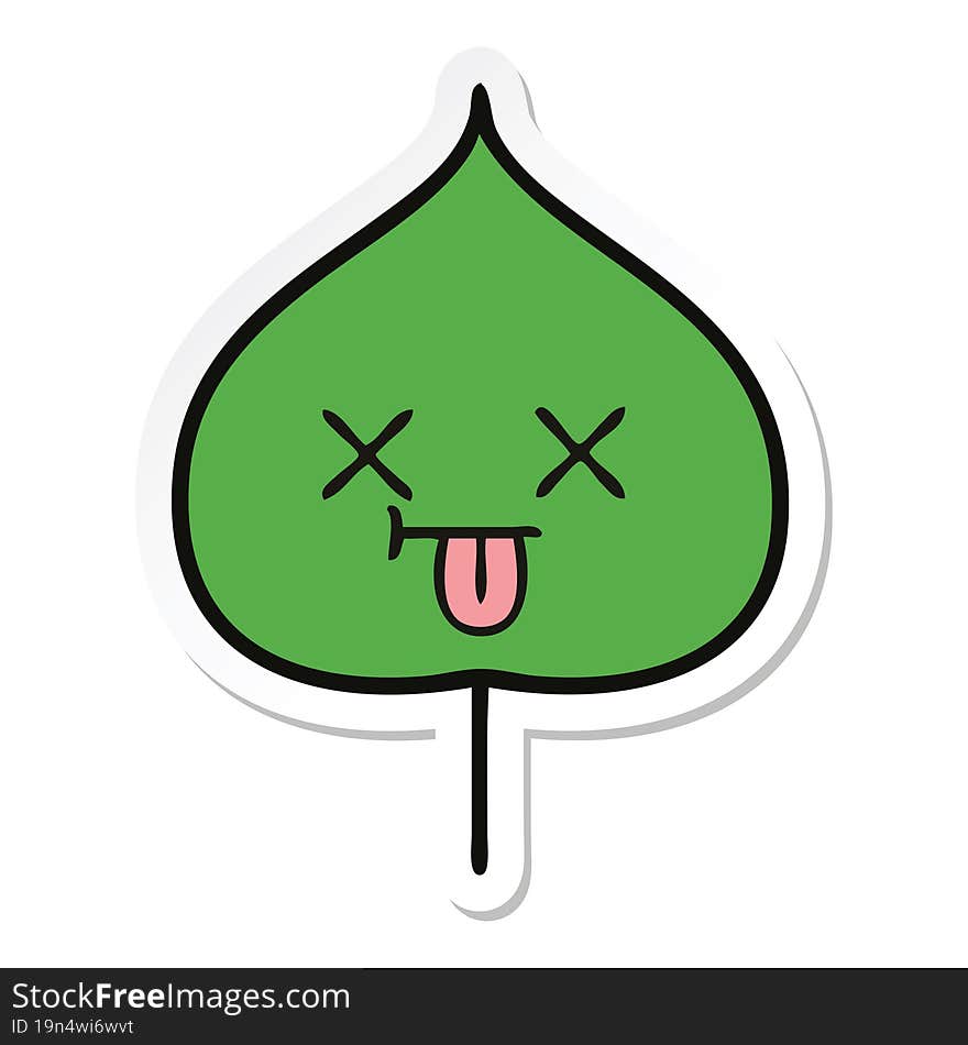 Sticker Of A Cute Cartoon Expressional Leaf