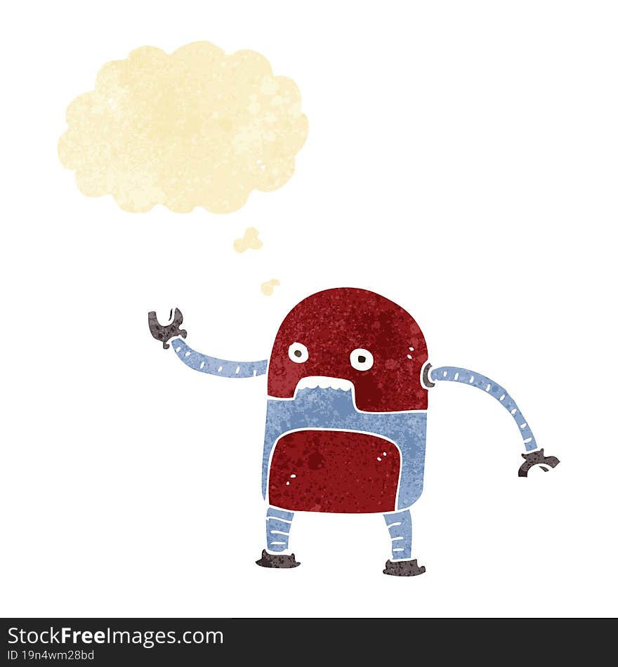 funny cartoon robot with thought bubble