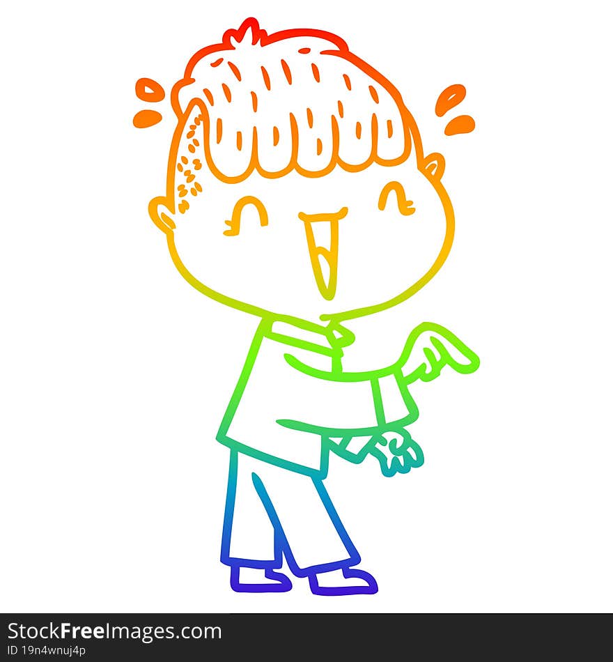 Rainbow Gradient Line Drawing Cartoon Happy Boy Surprised