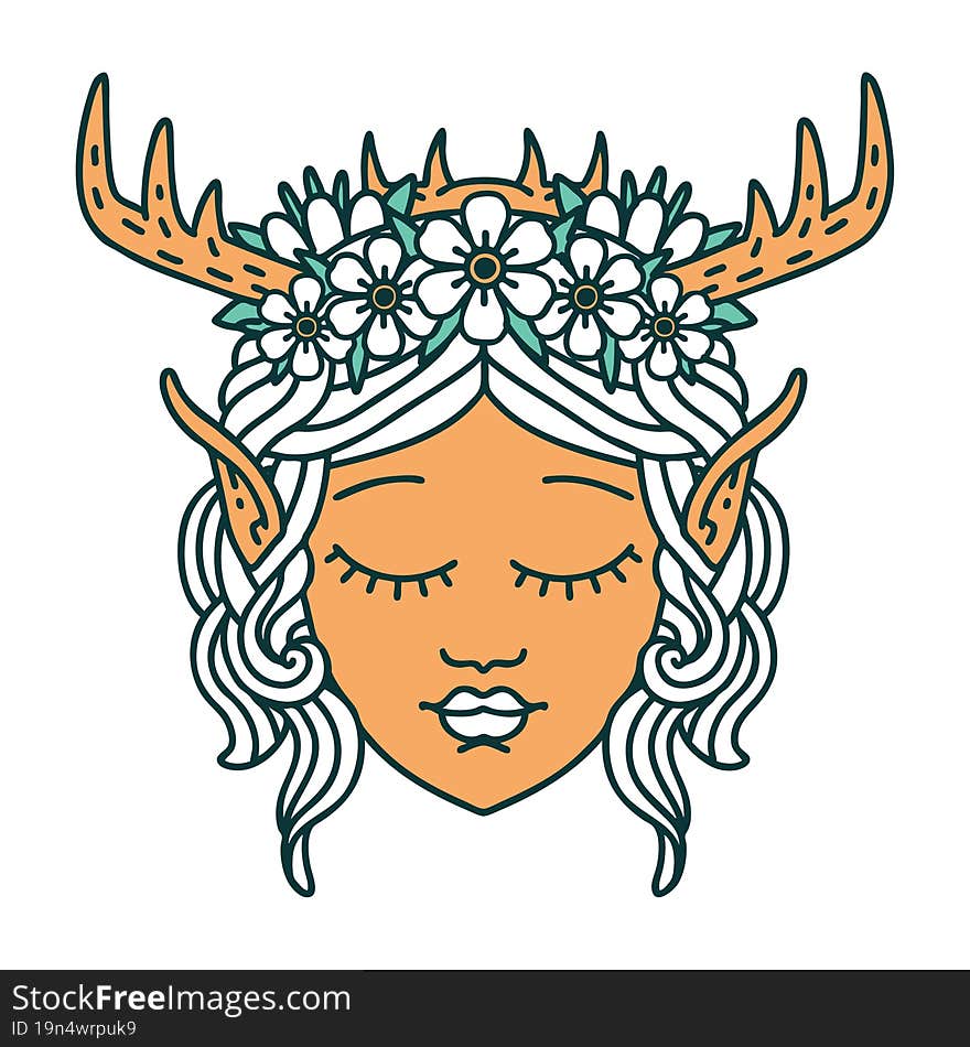 Retro Tattoo Style elf druid character face. Retro Tattoo Style elf druid character face