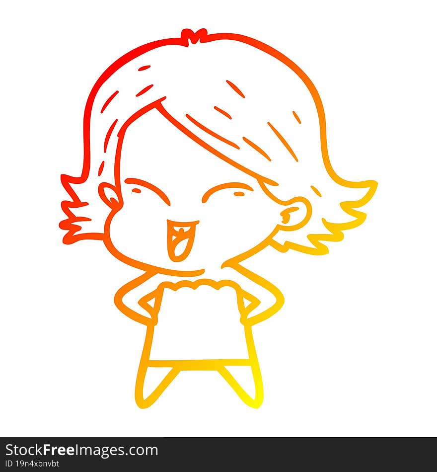 Warm Gradient Line Drawing Happy Cartoon Girl