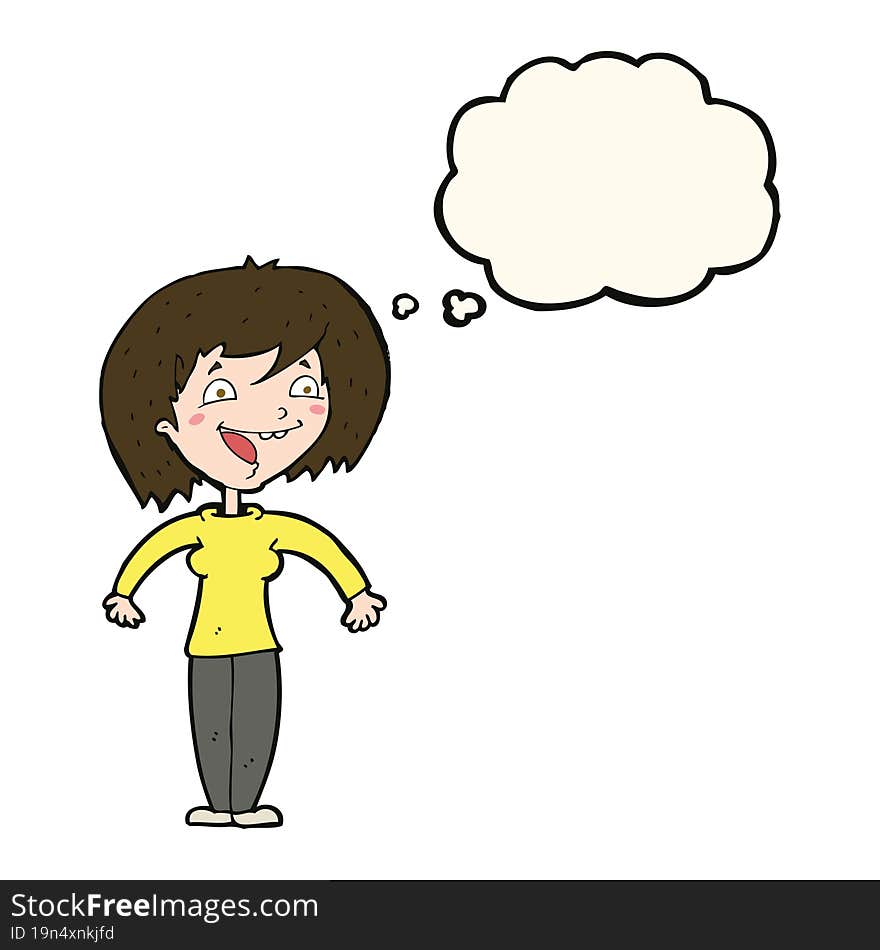 Cartoon Excited Woman With Thought Bubble