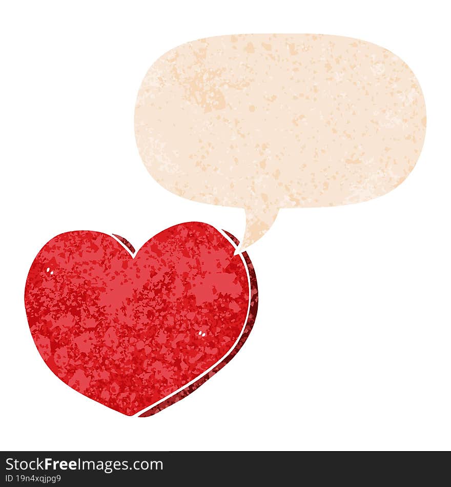 cartoon love heart and speech bubble in retro textured style