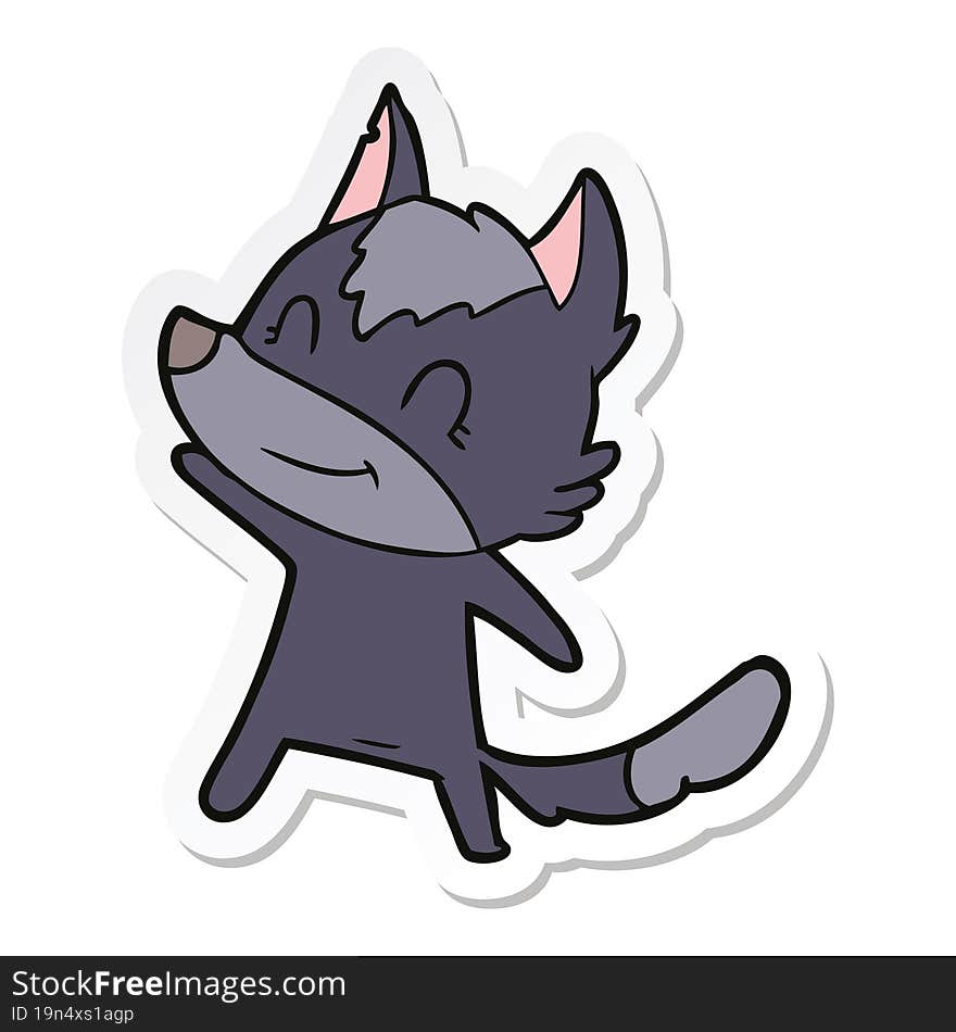 sticker of a friendly cartoon wolf