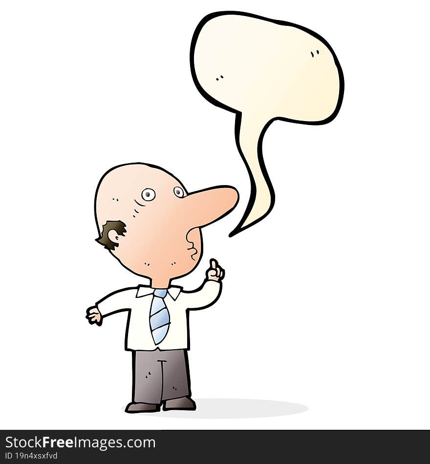 cartoon bald man asking question with speech bubble