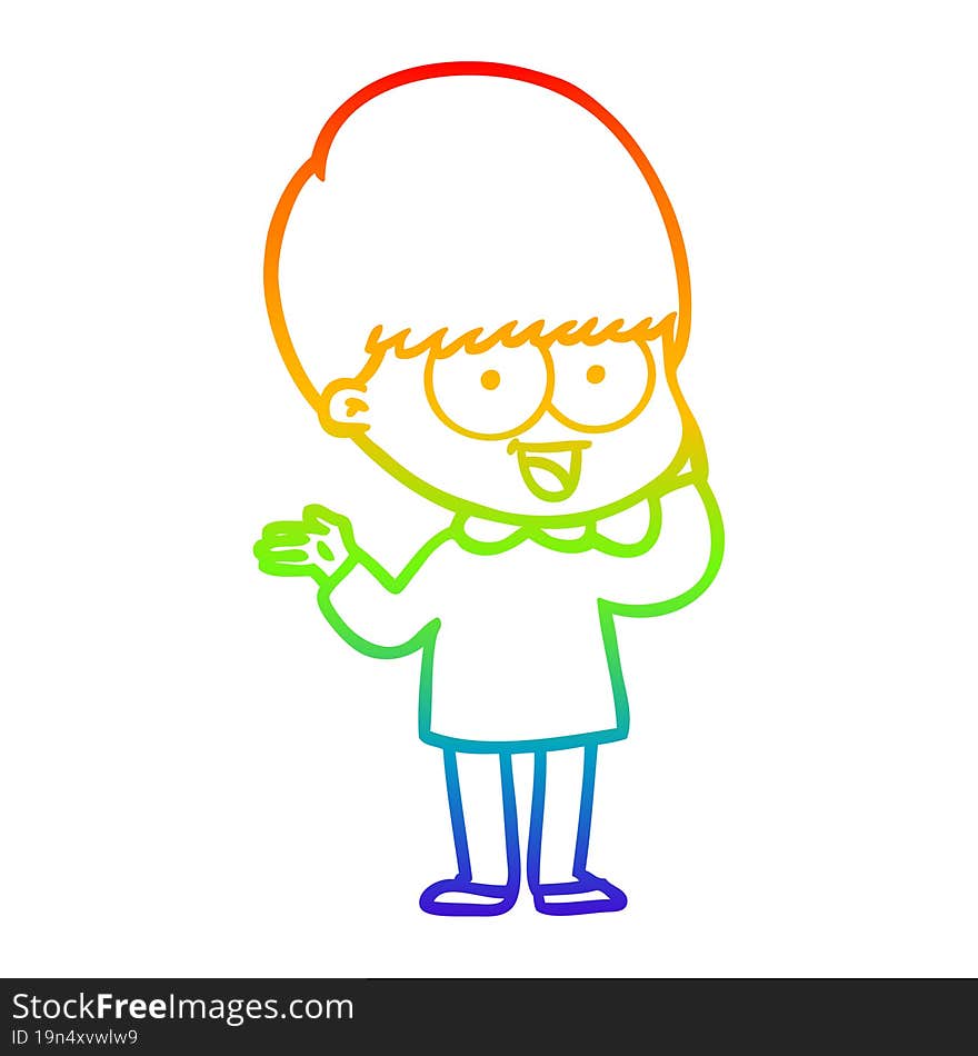 rainbow gradient line drawing of a happy cartoon boy