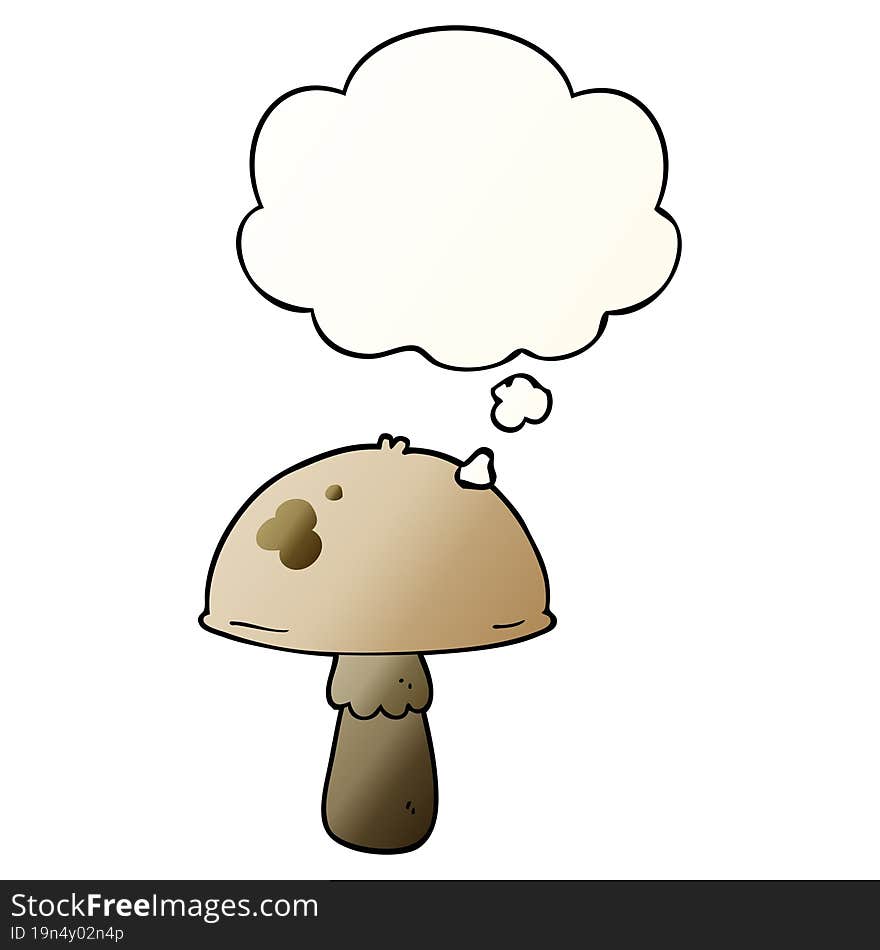 Cartoon Mushroom And Thought Bubble In Smooth Gradient Style