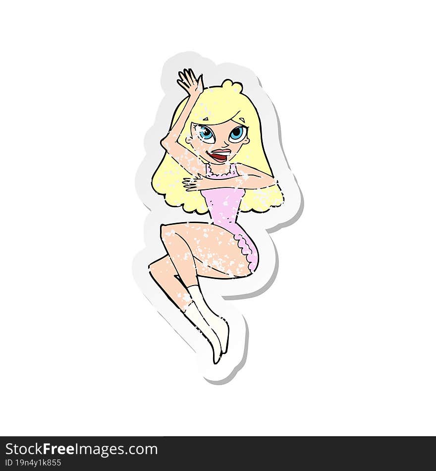 retro distressed sticker of a cartoon woman in lingerie