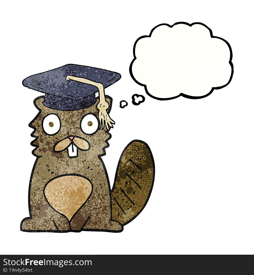 freehand drawn thought bubble textured cartoon beaver graduate