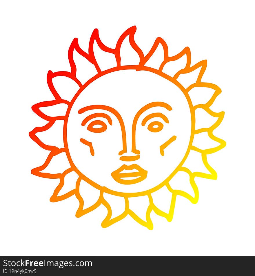 Warm Gradient Line Drawing Cartoon Traditional Sun Face