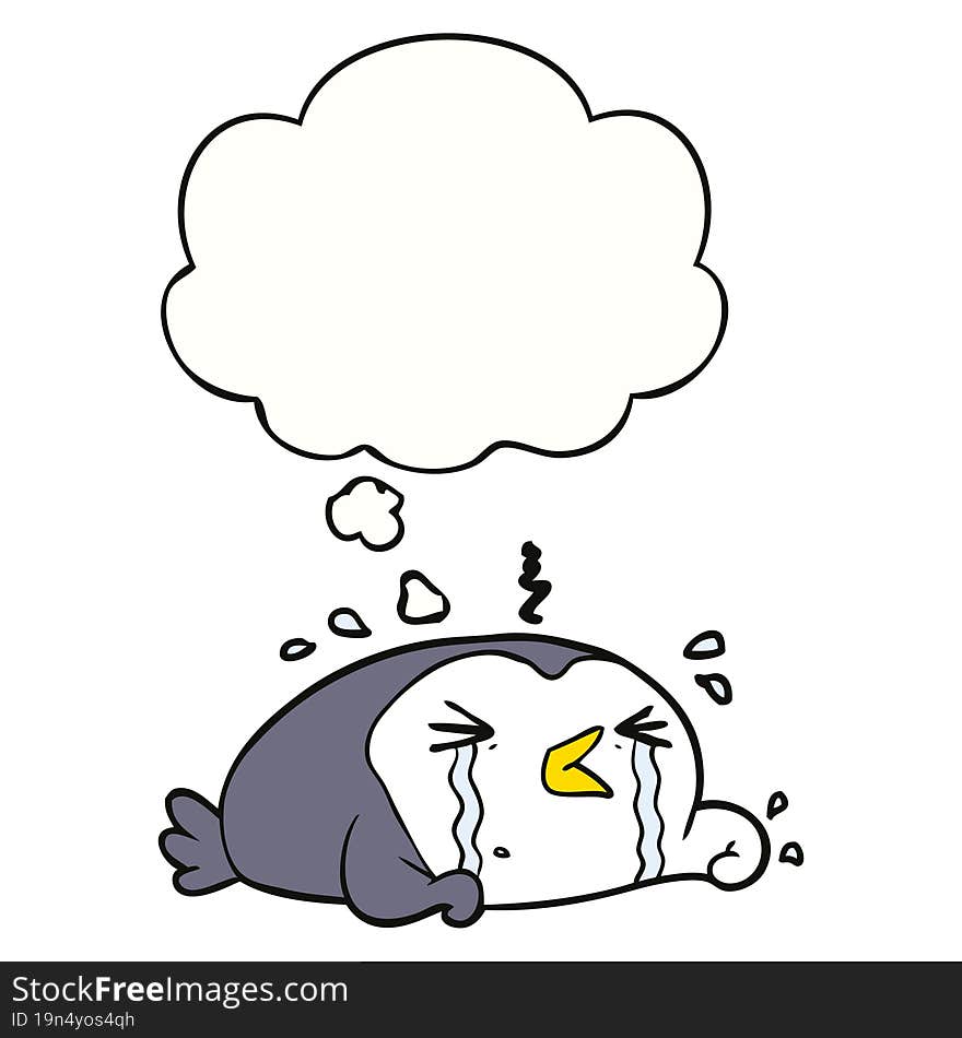 cartoon crying penguin and thought bubble