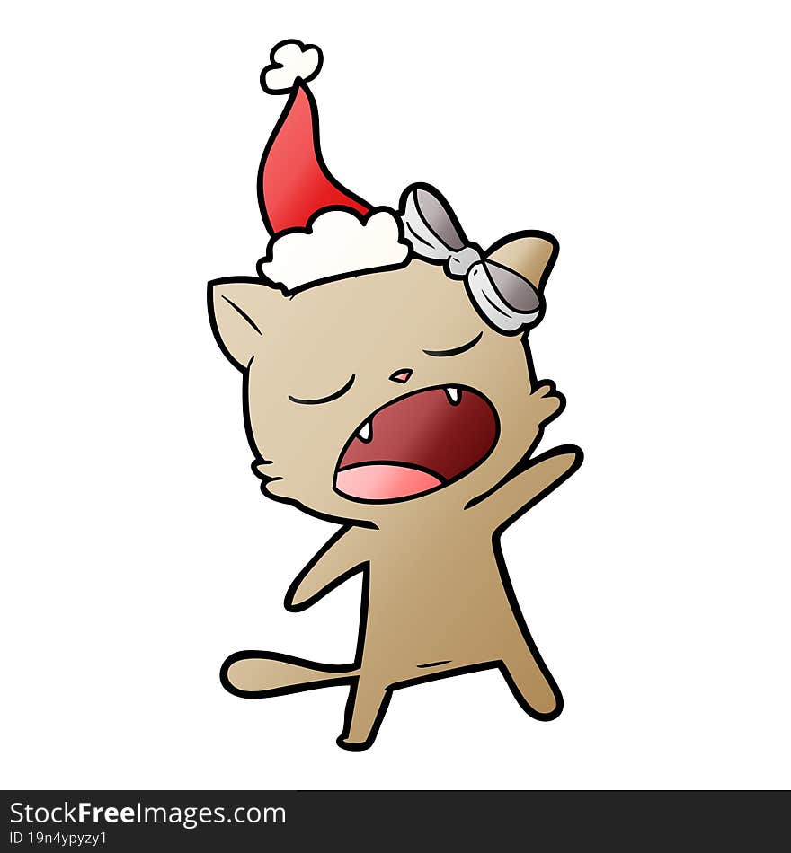 gradient cartoon of a singing cat wearing santa hat