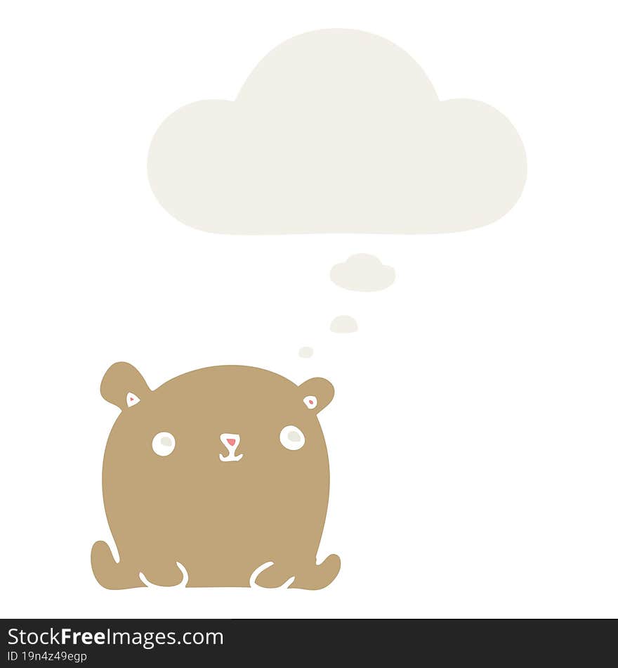 cute cartoon bear with thought bubble in retro style