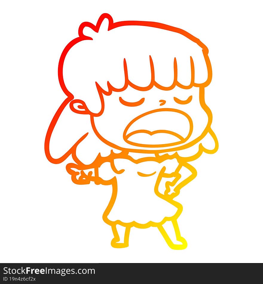 warm gradient line drawing of a cartoon woman talking loudly