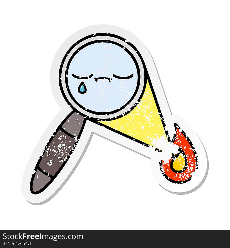 distressed sticker of a cute cartoon magnifying glass