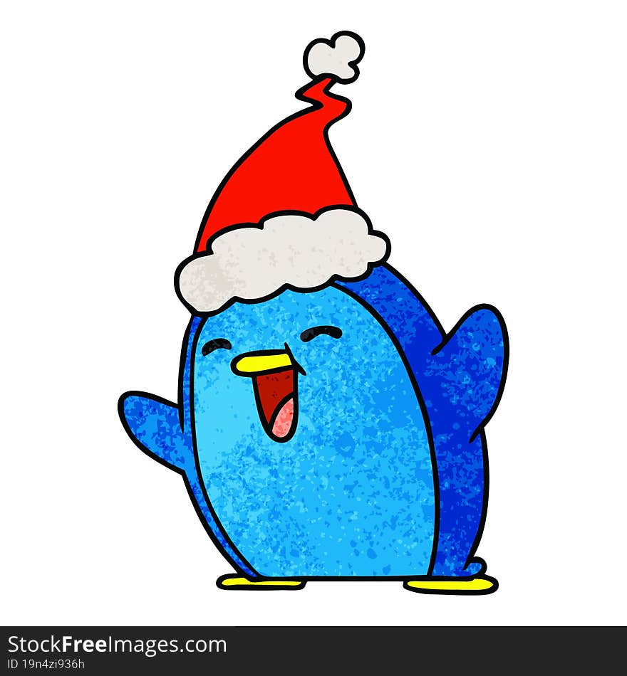 christmas textured cartoon of kawaii penguin