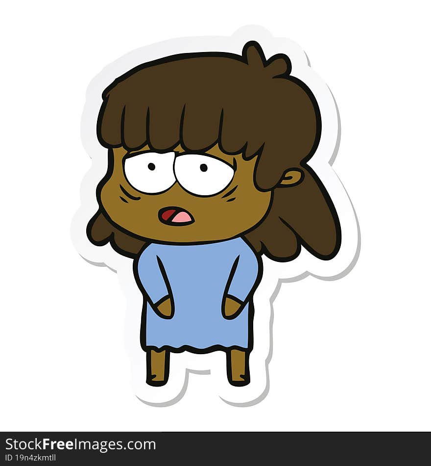 sticker of a cartoon tired woman