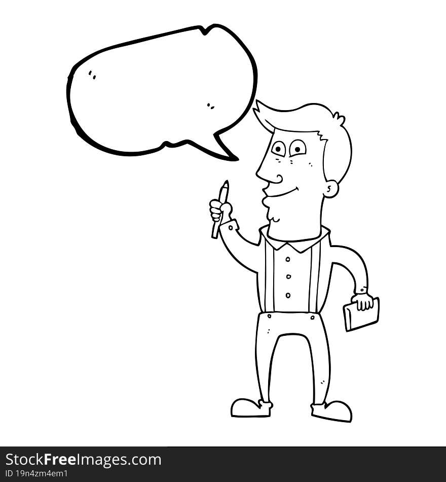 Speech Bubble Cartoon Man With Notebook And Pen