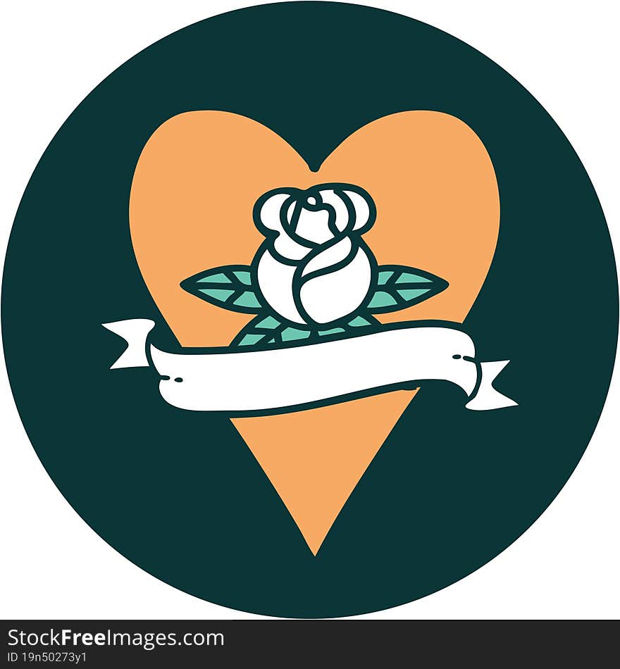 iconic tattoo style image of a heart rose and banner. iconic tattoo style image of a heart rose and banner