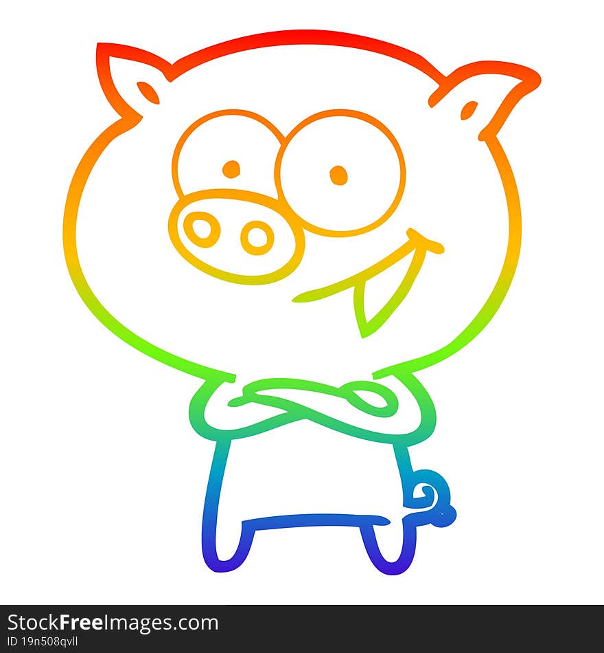 rainbow gradient line drawing of a cheerful pig cartoon