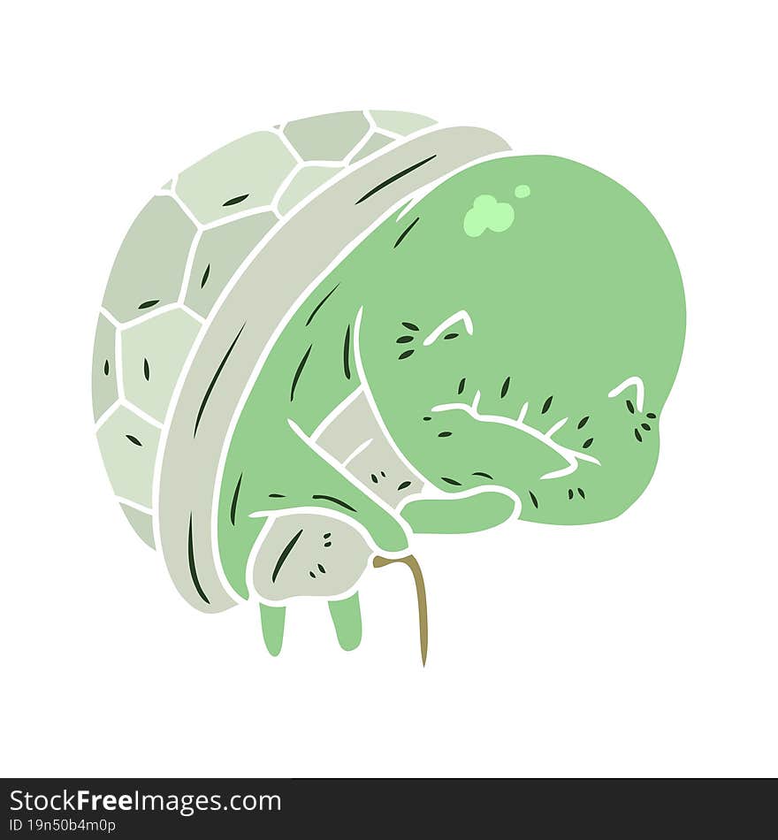 Cute Flat Color Style Cartoon Old Turtle With Walking Stick