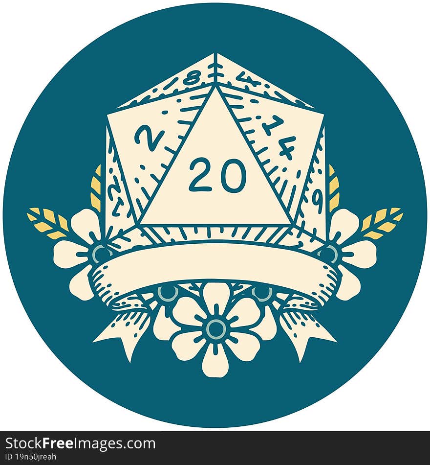 Natural 20 Critical Hit D20 Dice Roll Illustration