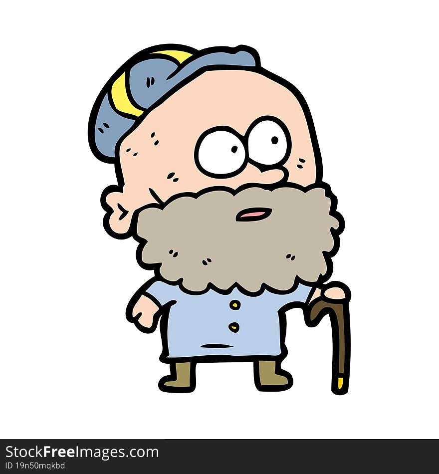 old cartoon man with walking stick and flat cap. old cartoon man with walking stick and flat cap