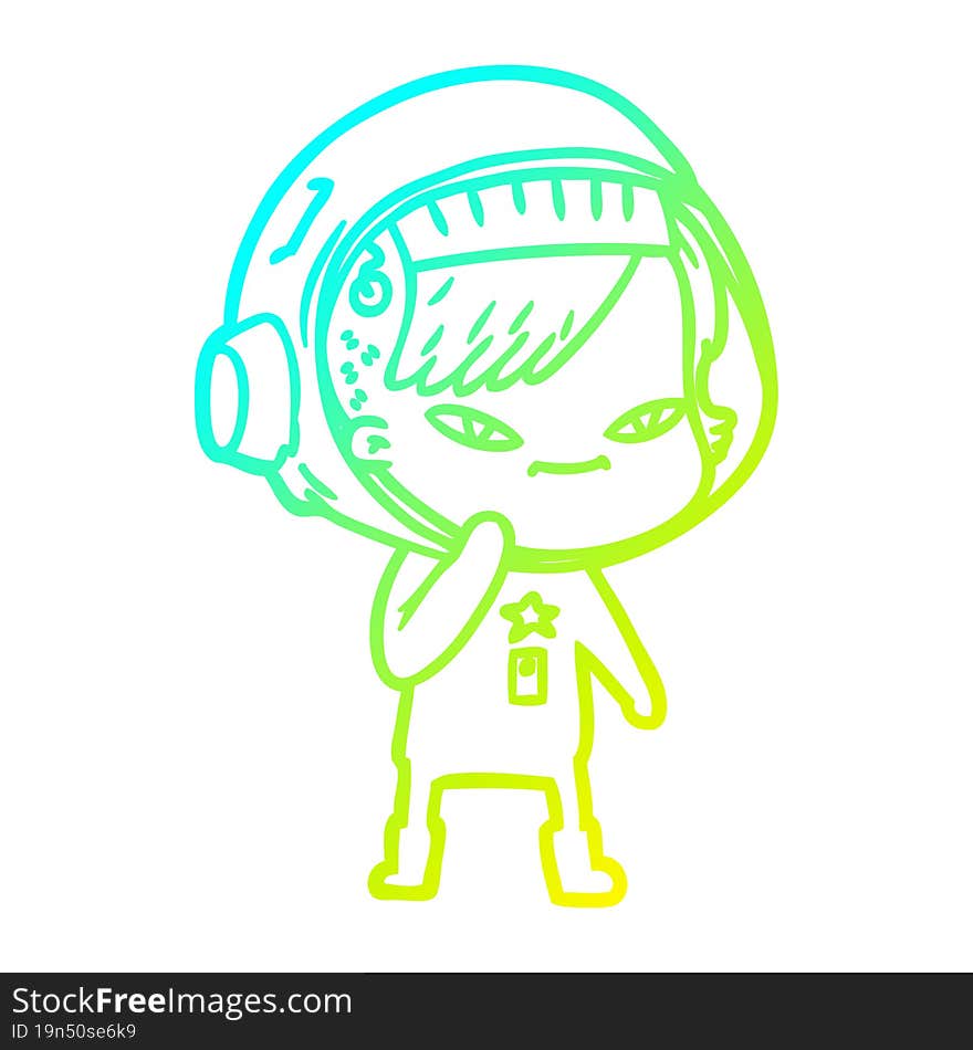 cold gradient line drawing of a cartoon astronaut woman