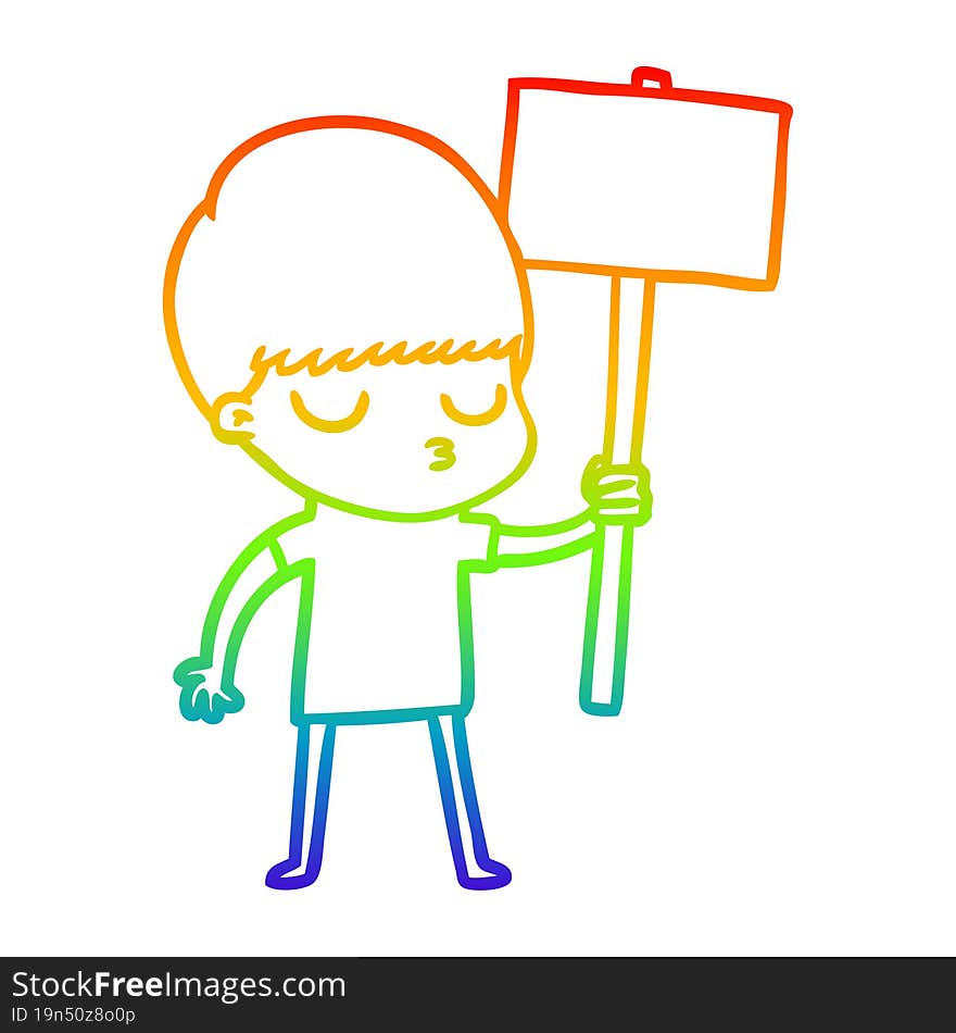 rainbow gradient line drawing cartoon calm boy