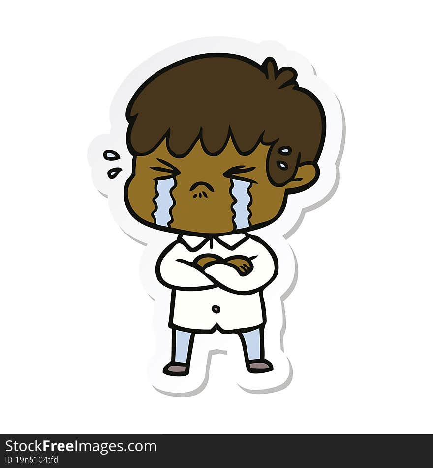 sticker of a crying boy cartoon