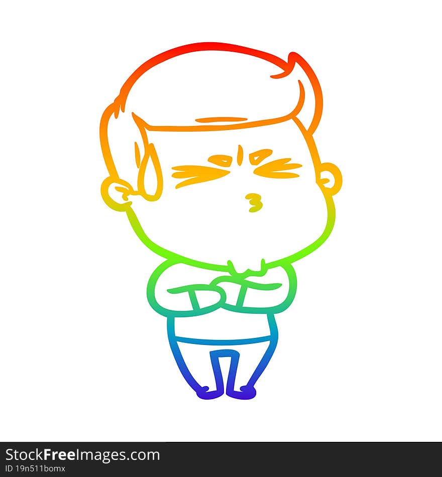 rainbow gradient line drawing cartoon frustrated man