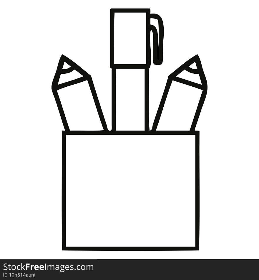 line drawing cartoon of a pencil pot