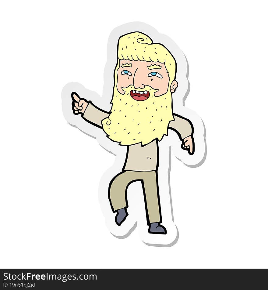 Sticker Of A Cartoon Man With Beard Laughing And Pointing