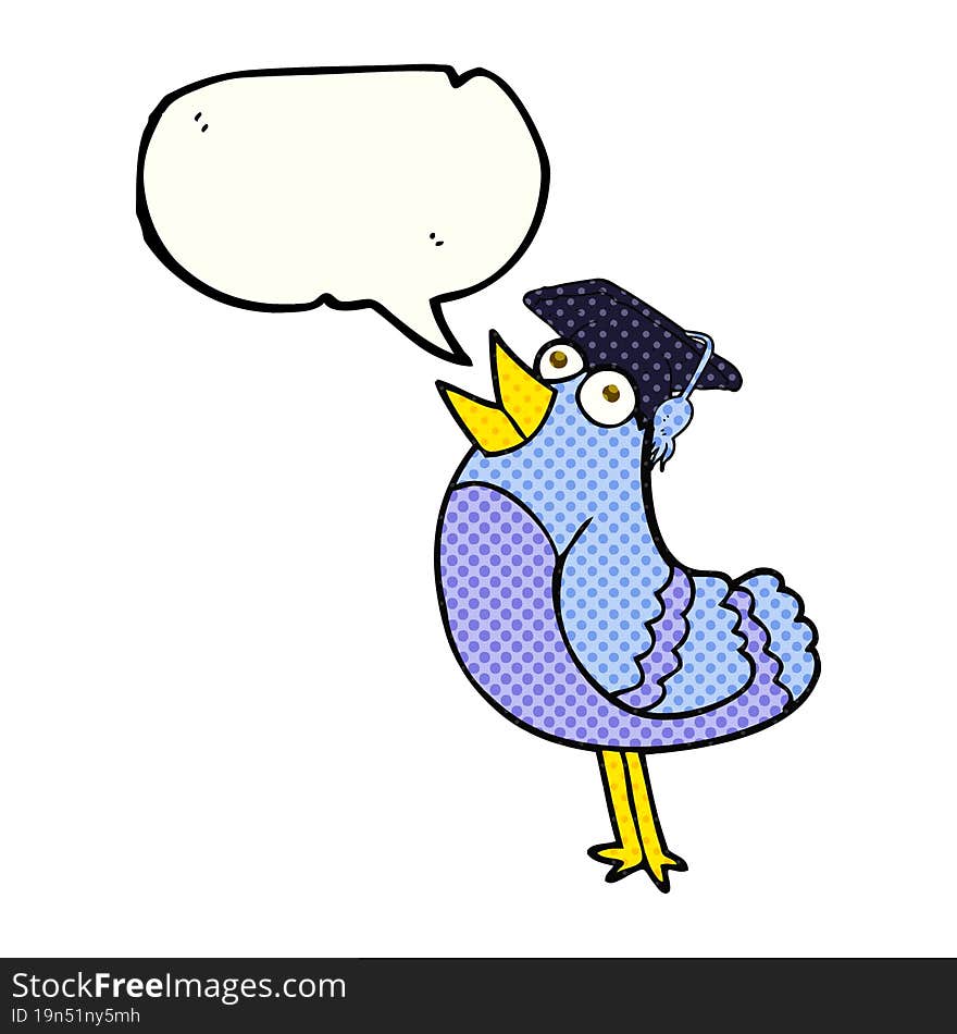 comic book speech bubble cartoon bird wearing graduation cap