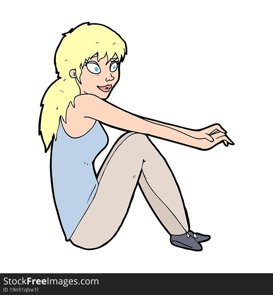 cartoon happy woman sitting