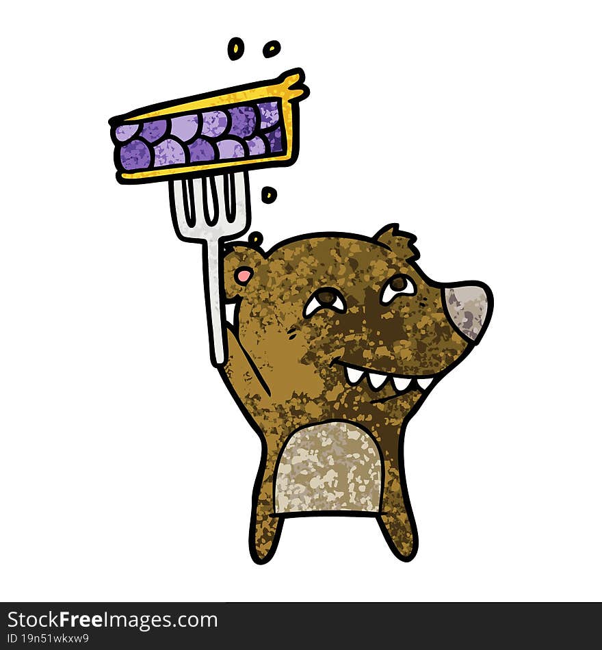 cartoon bear showing teeth with pie. cartoon bear showing teeth with pie