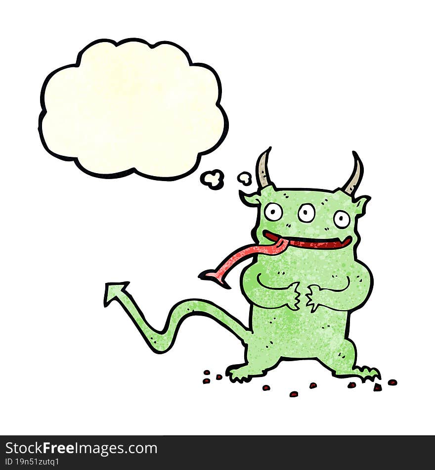 cartoon little demon with thought bubble